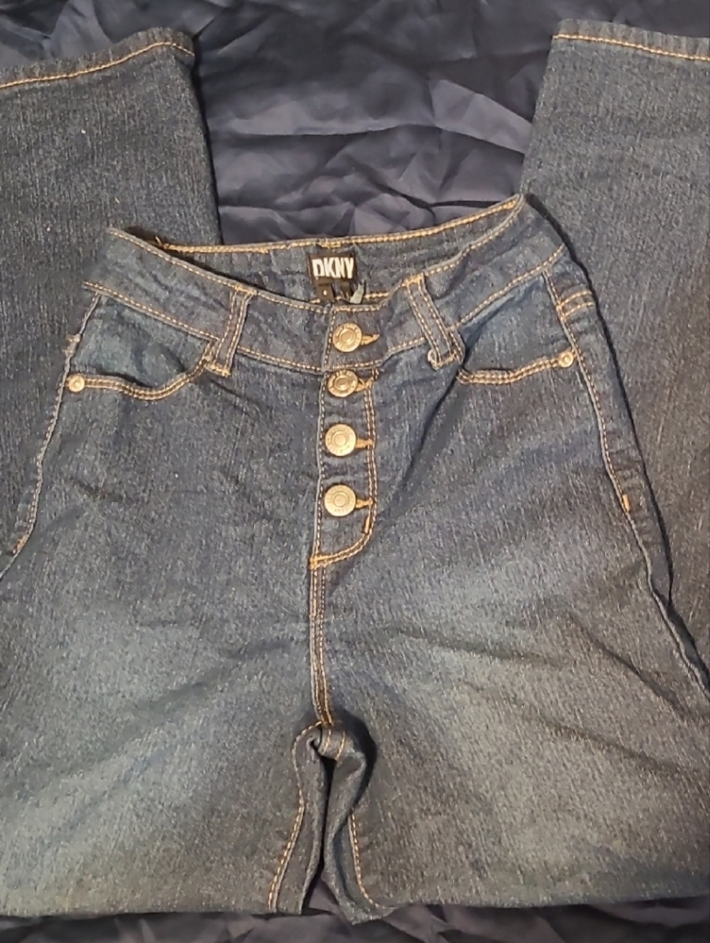 DKNY Dark Blue High-Rise Button-Fly Jeans Wide Leg